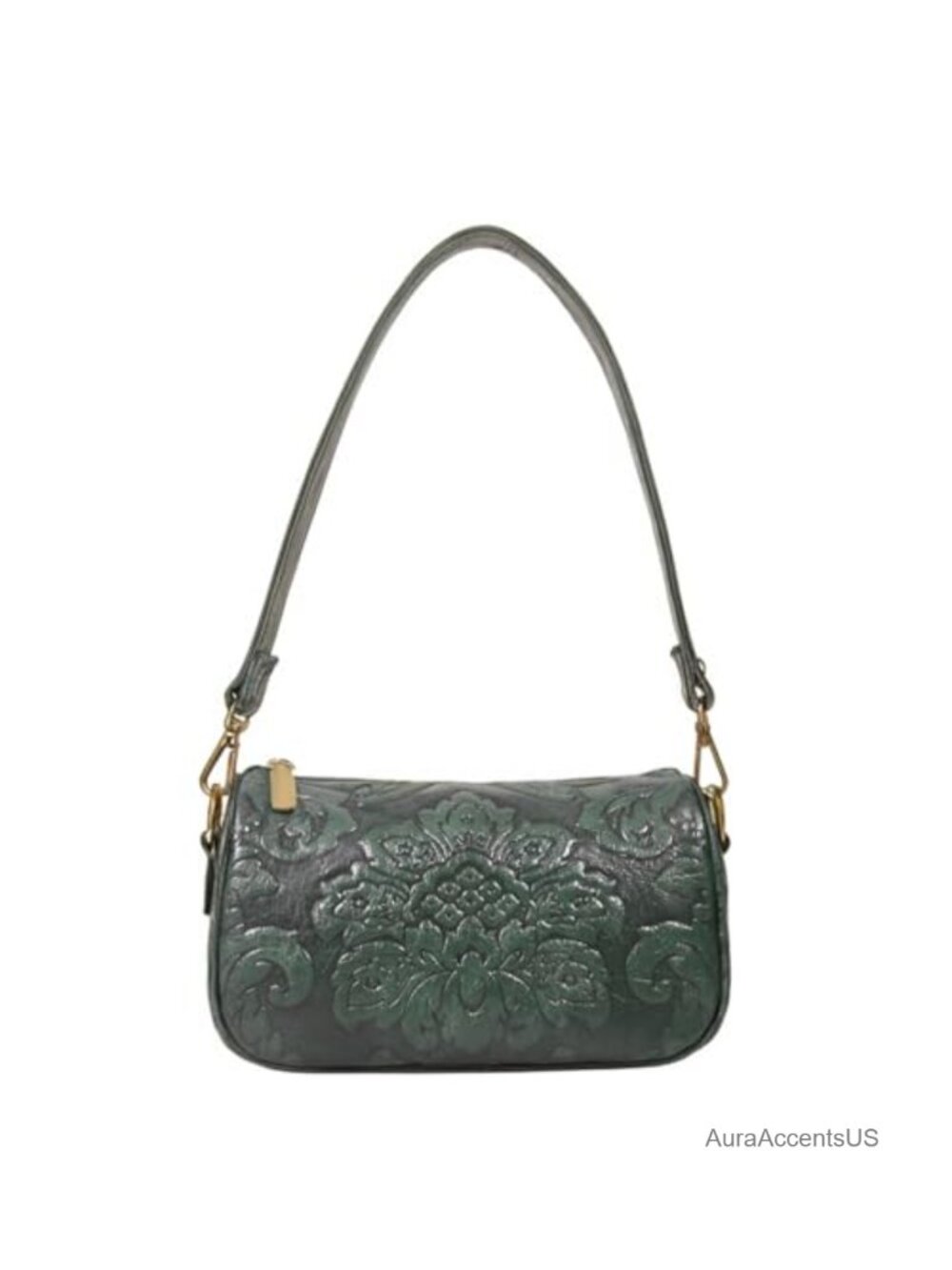 Vintage Floral Embossed Washed PU Leather Crossbody Bag Wide Strap Shoulder
